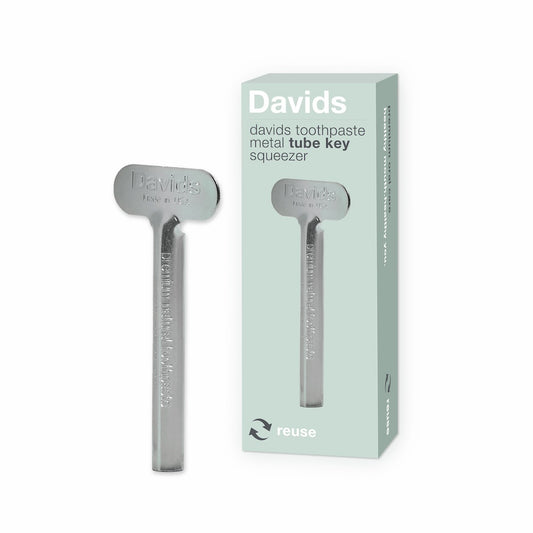 Davidsのロゴが入った金属製のオリジナルチューブしぼり（メタルキー）　紙パッケージ